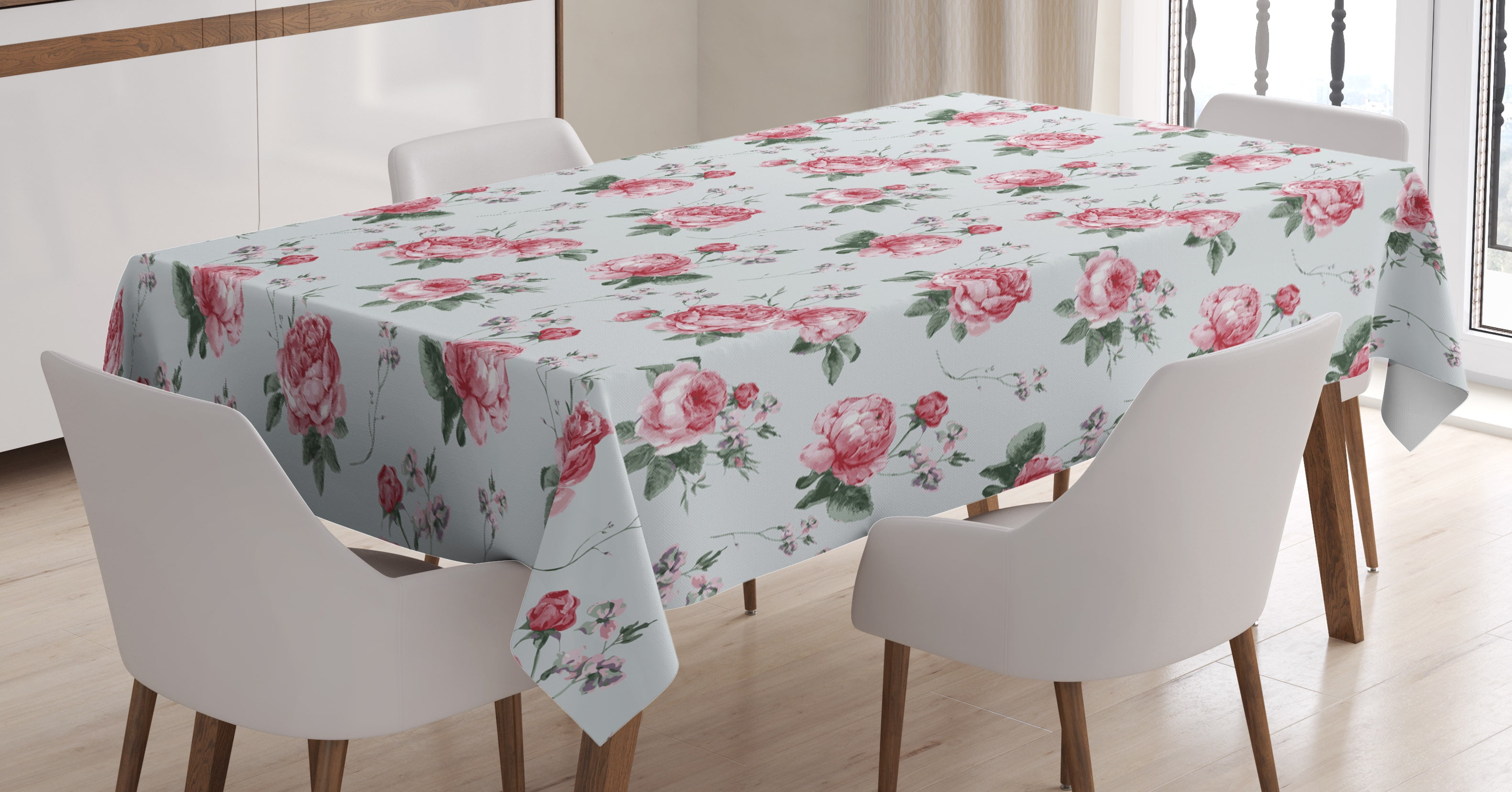 Shabby Chic Tablecloth, Romantic Spring Summer Flowers Garden Roses