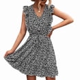 thumbnail image 3 of Vestido Floral Para Mujer, Vestido Con Manga Casquillo Con Volantes, Cuello En V, Transpirable, Respetuoso Con La Piel, Elegante Para El Verano ANGGREK Negro S, 3 of 5