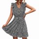 thumbnail image 2 of Vestido de verano para mujer NikouMX Vestido floral con manga casquillo con volantes en V, 2 of 5