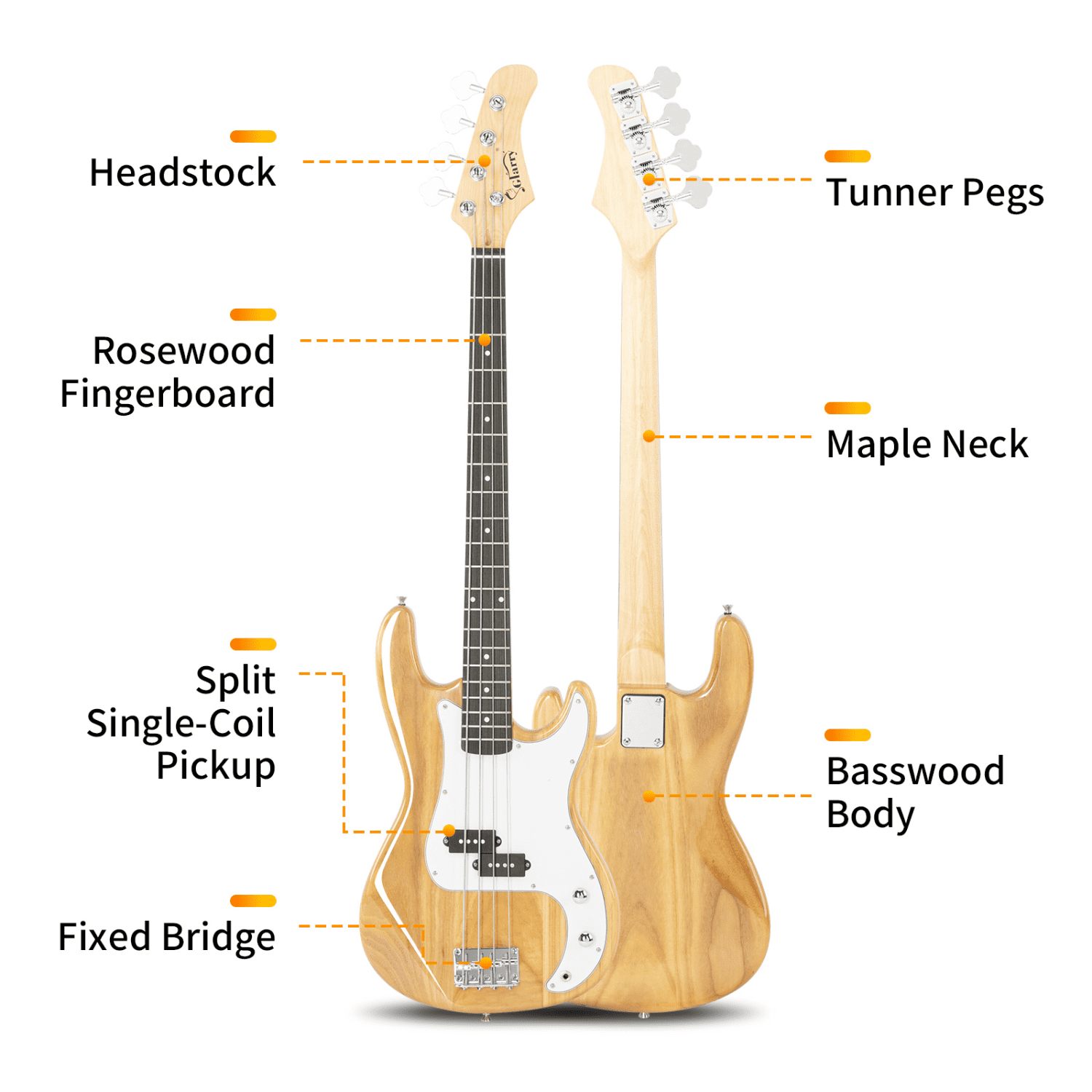 Hassch 4 String Electric Bass Guitar with Amp, Bag and Strap, Beginners Kit with Plectrum, Amp Wire and Spanner Tool, Burlywood