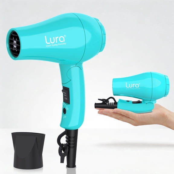 Lura Travel Hair Dryer Dual Voltage Mini Folding Handle Hair Blow Dryer with Concentrator,Blue