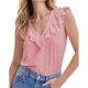 thumbnail image 3 of Top sin mangas con dobladillo con volantes para mujer, cuello en V, Color puro, transpirable, camiseta sin mangas de verano a la moda, rosa, XXL, 3 of 6
