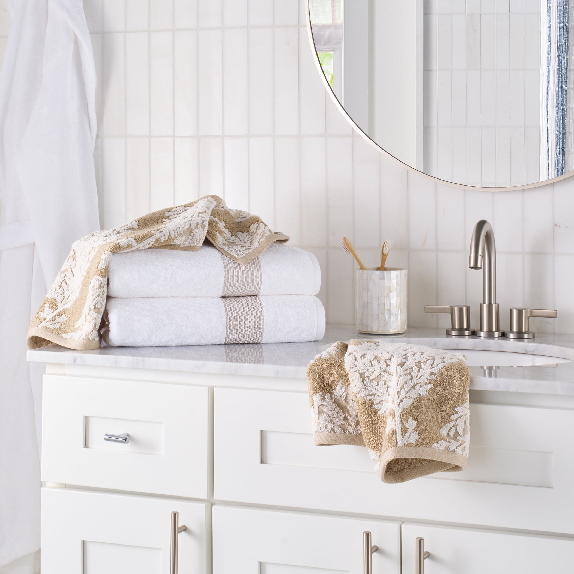 Better Homes & Gardens Soft Cotton Textured 4 Piece Bath Towel Set,Almond Biscuit