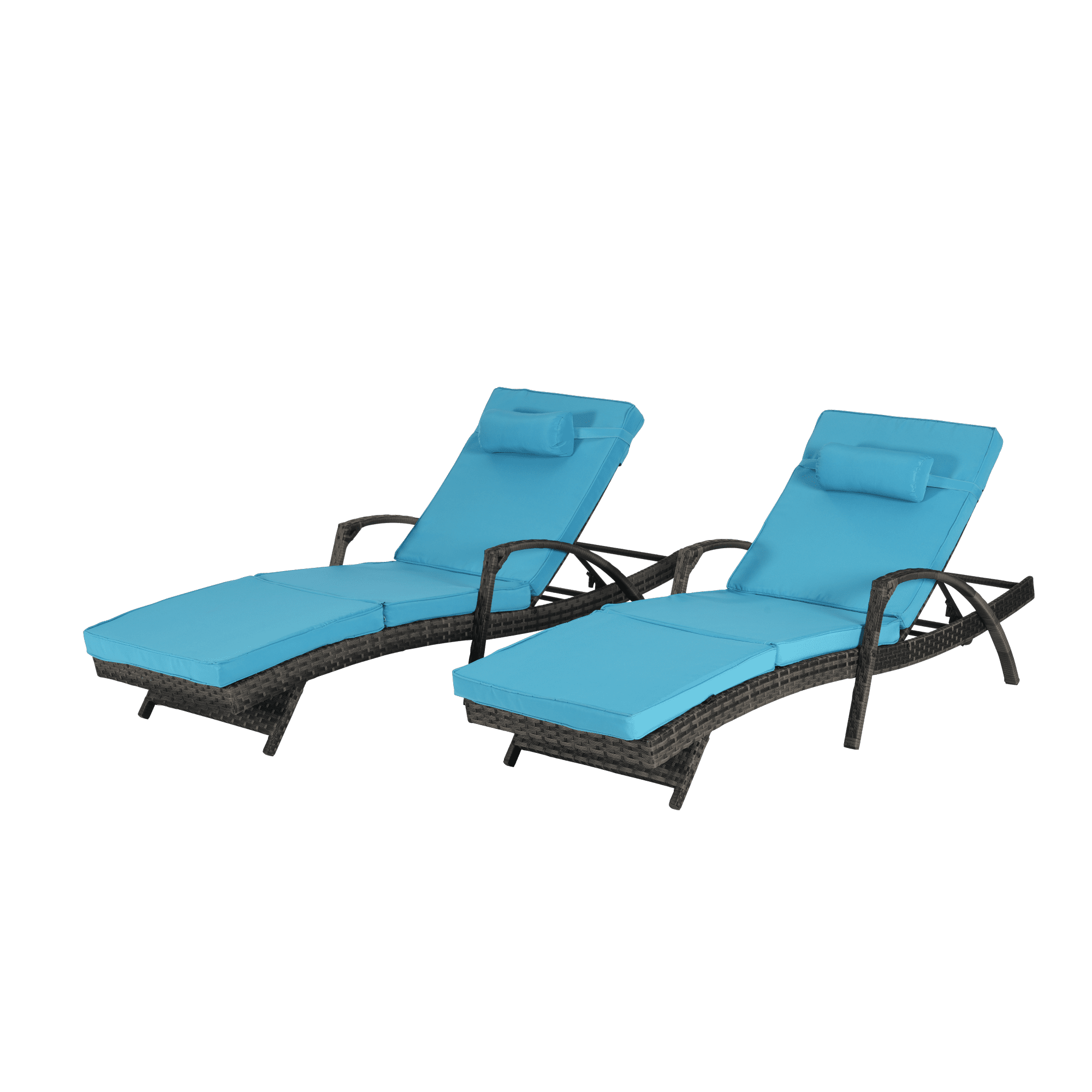 Leumius Outdoor Chaise Lounge Chair Set of 2,Wicker Reclining Lounge Chair with Cushions and Backrest Adjustable to 150° for Outside Pool Patio,Light Blue