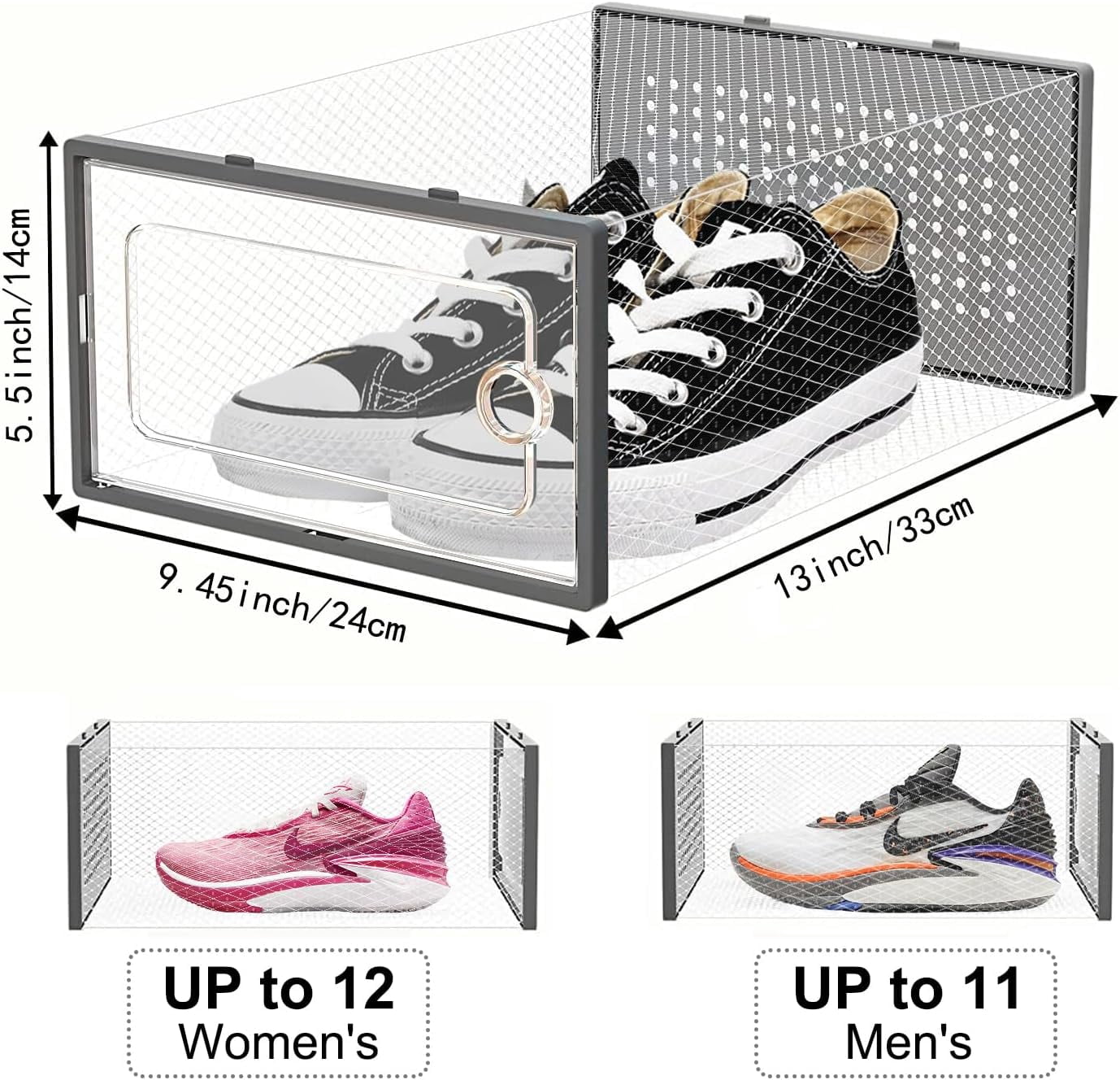 DQQKMM 12-Pack XL Shoe Storage Box, Clear Shoe box Plastic Stackable Shoe Organizer for Closet, Space Saving Foldable Shoe Rack Sneaker Container Bin Holder(gray)
