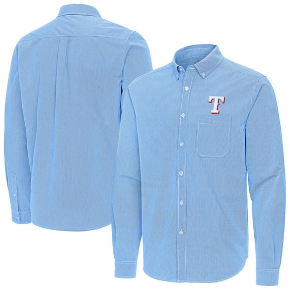 Men's Antigua Powder Blue Texas Rangers Porter Woven Long Sleeve Button-Down Shirt