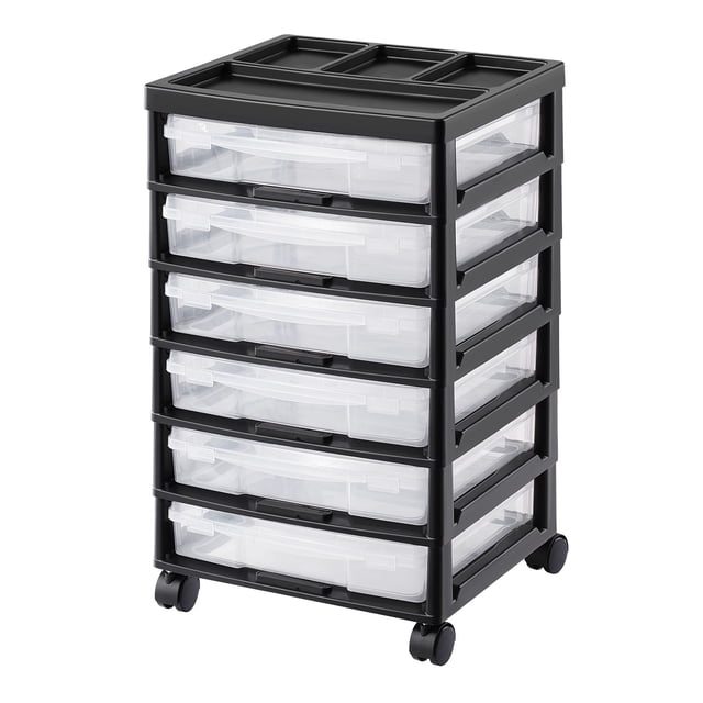VEVOR Carrito de almacenamiento con ruedas para álbumes de recortes, 6 niveles, gran capacidad, con 6 estuches transparentes, color negro