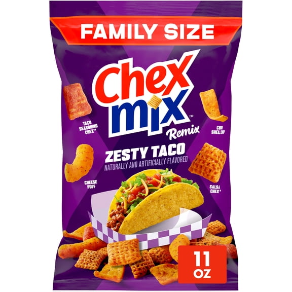 Chex Mix Remix Zesty Taco Savory Snack Mix, Snack Bag, Family Size, 11 oz