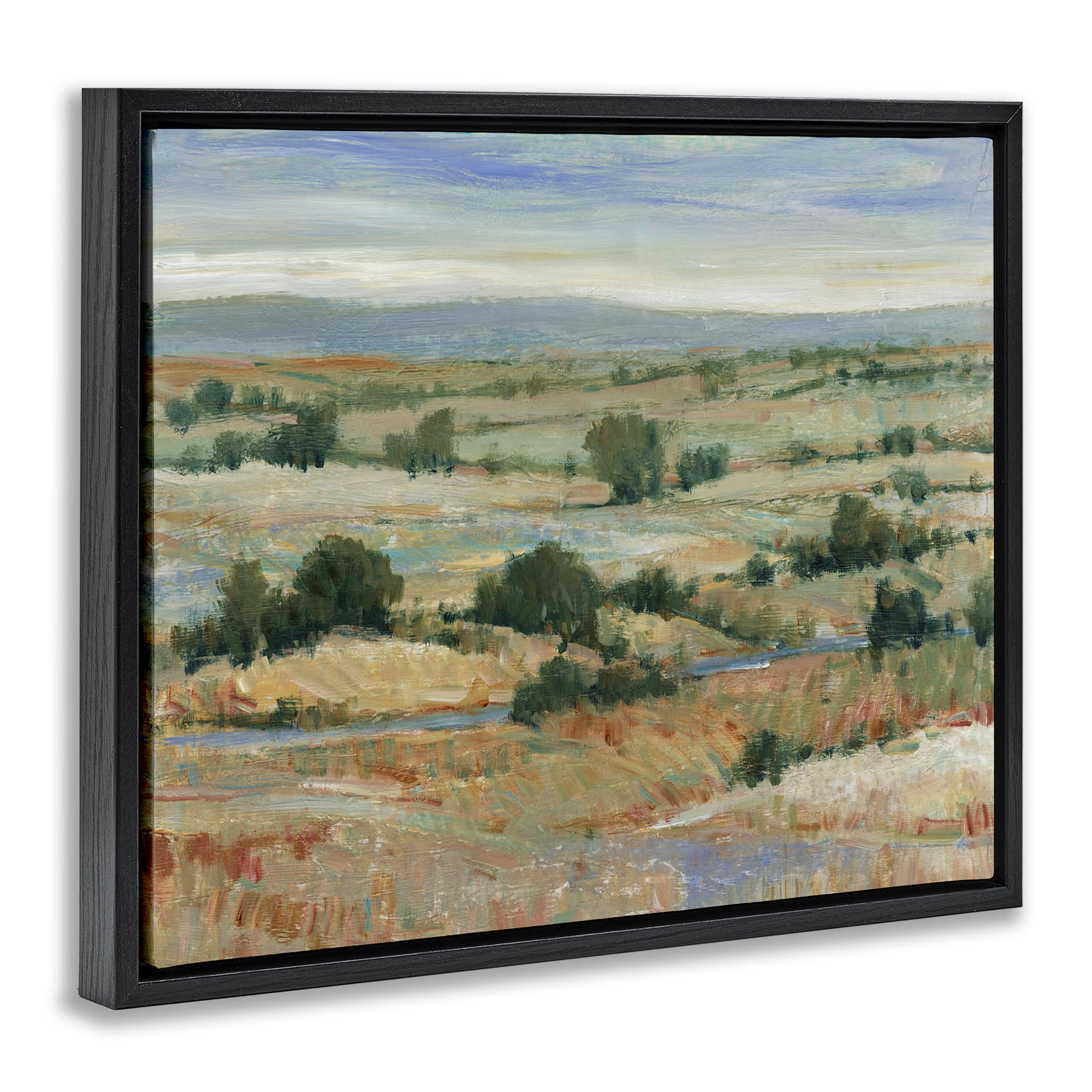 Stupell Industries Distant Farmland View Landscape & Nature Painting Black Floater Framed Canvas Art Print Wall Art, 31 x 25