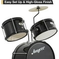 thumbnail image 3 of 3-Piece Drum Set, Wood & Metal Construction, Includes Bass Drum, 2 Toms, Cymbal, Sticks, Bass Pedal & Stool, Complete Beginner Percussion Kit, Dark Black, 3 of 8
