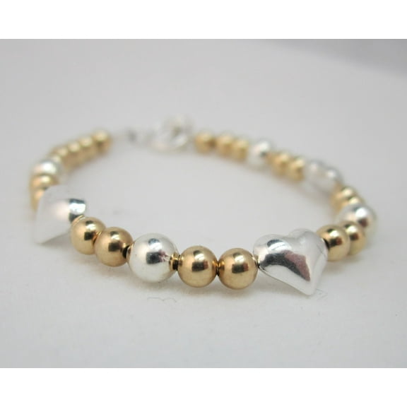 Baby Bracelet 14kt Gold filled beads with Sterling Silver Hearts (BGS)