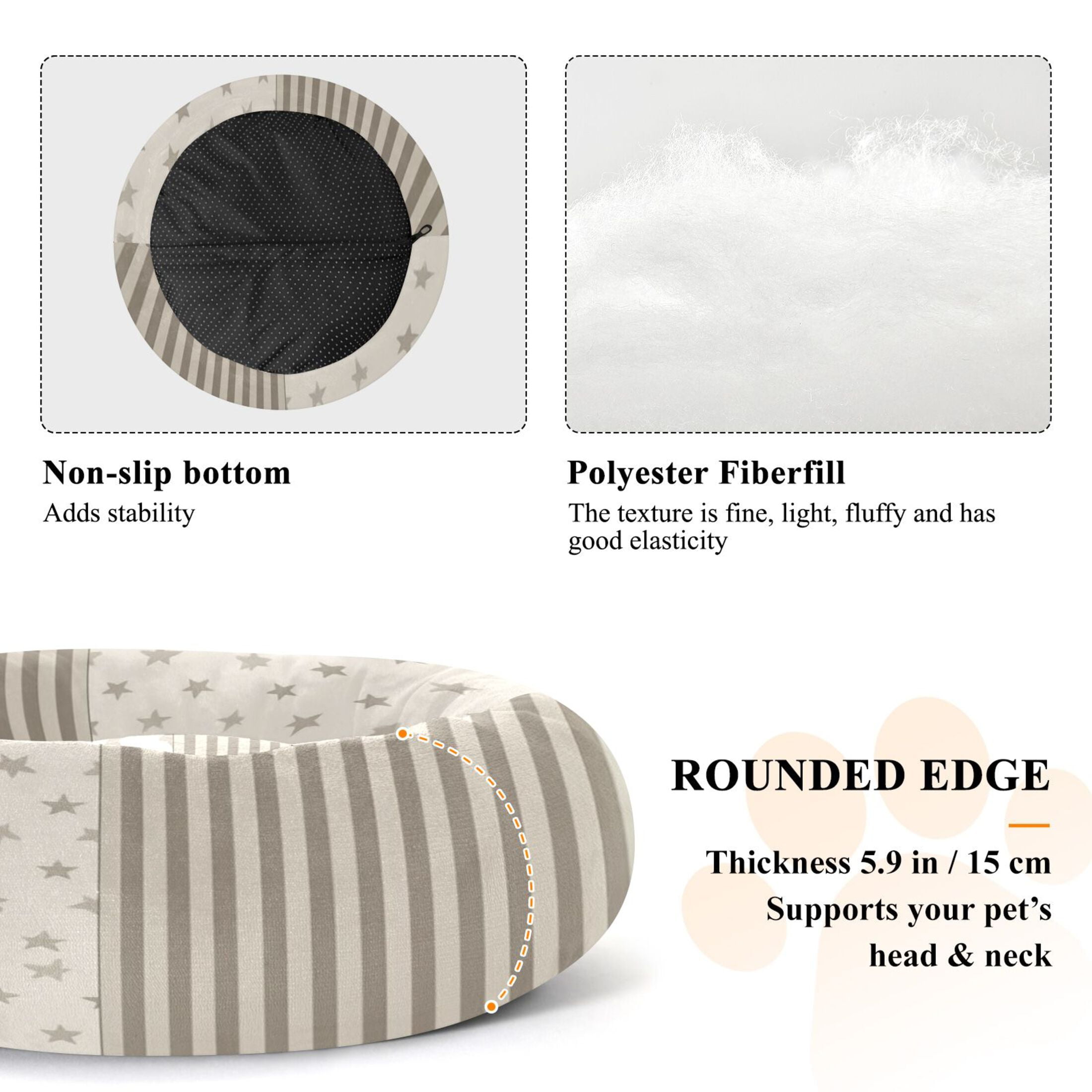 Iauyy Pet Couch Donut Cat Bed for Indoor Cats/Small Dogs Washable & Machine with Non-slip Bottom Calming Cat Furniture, Star-shaped and Striped (XS)