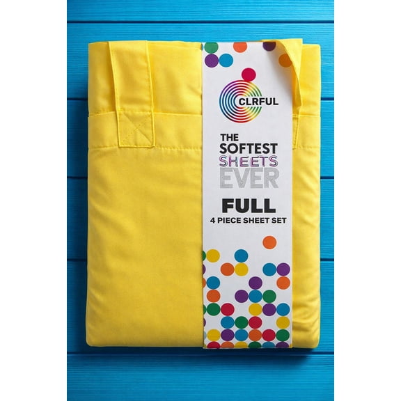 CLRFLU Full Size 4 Piece Sheet Set – Ultra Soft Microfiber Bed Sheets, Deep Pocket Fitted Sheet, Yellow