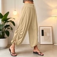 thumbnail image 5 of Mifsaly Harem Pants Women with Pockets Tie Ankle Elastic Waist Drawstring Boho Pant Lightweight Flowy Casual Summer Outfits Beige,L, 5 of 6