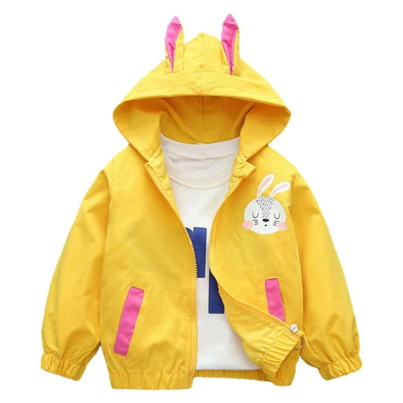 GYRATEDREAM Toddler Baby Girls Hooded Jacket Kids Rabbit Ears Coat Lightweight Windbreaker Children Fashion Zip up Cartoon Outerwear with Pockets for 12 Months-7 Years Yellow