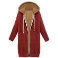 thumbnail image 3 of Aboser Zip Up Long Hoodies for Women Winter Fleece Lined Jackets Loose Long Sleeve Hooded Sweatshirts Drawstring Casual Hoodie Coats with Pockets Red M, 3 of 8