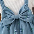 thumbnail image 5 of Pandaie Newborn Baby Girl Clothes Infant Summer Short Ruffle Sleeve Romper Floral Bow Jumpsuit Overalls Cute Outfit with Headband 3-18M Sky Blue, 5 of 8