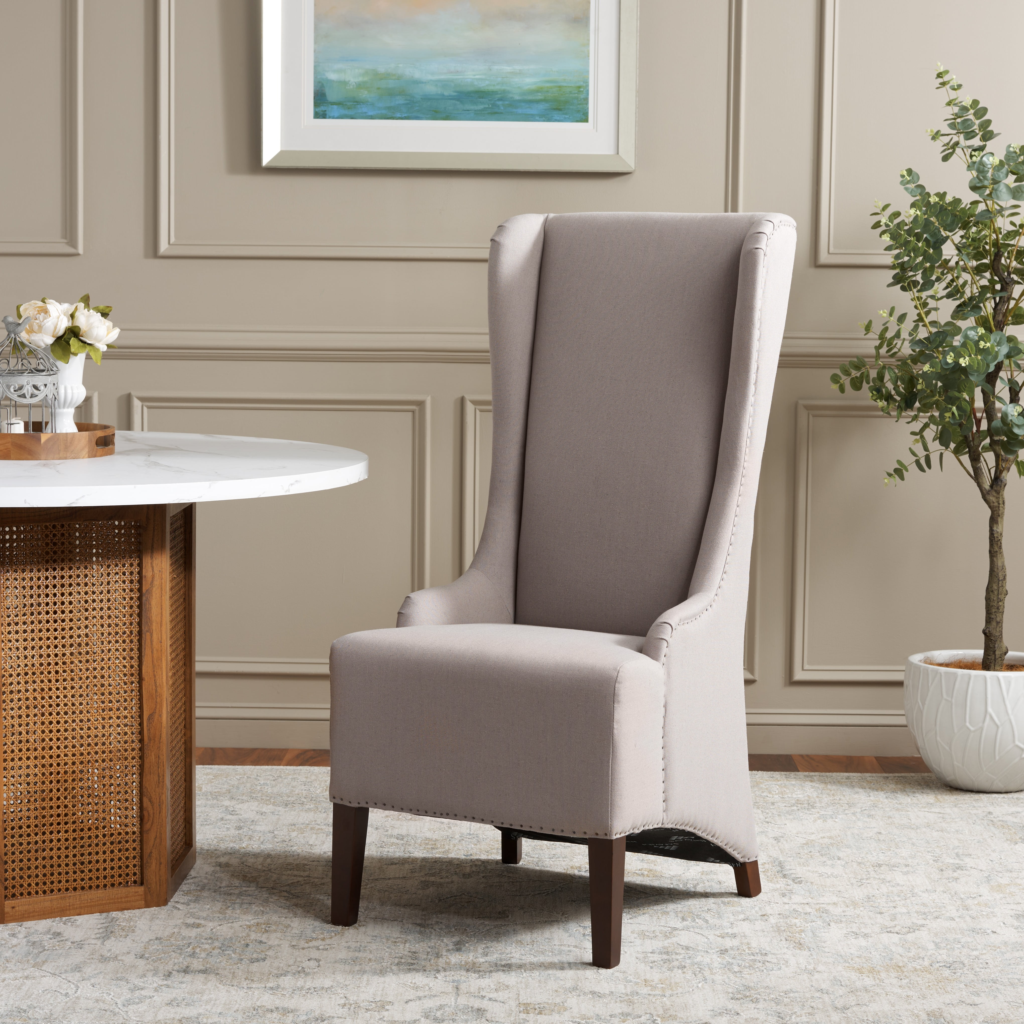 SAFAVIEH Becall Transitional Linen Solid Dining Parsons Chair, Taupe