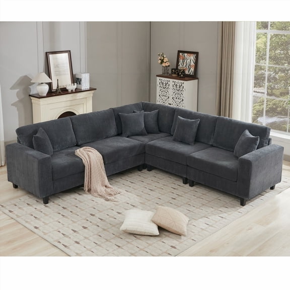 Oversized Modular Sectional Sofa Set - Corduroy, 5 Seat, Durable & Soft