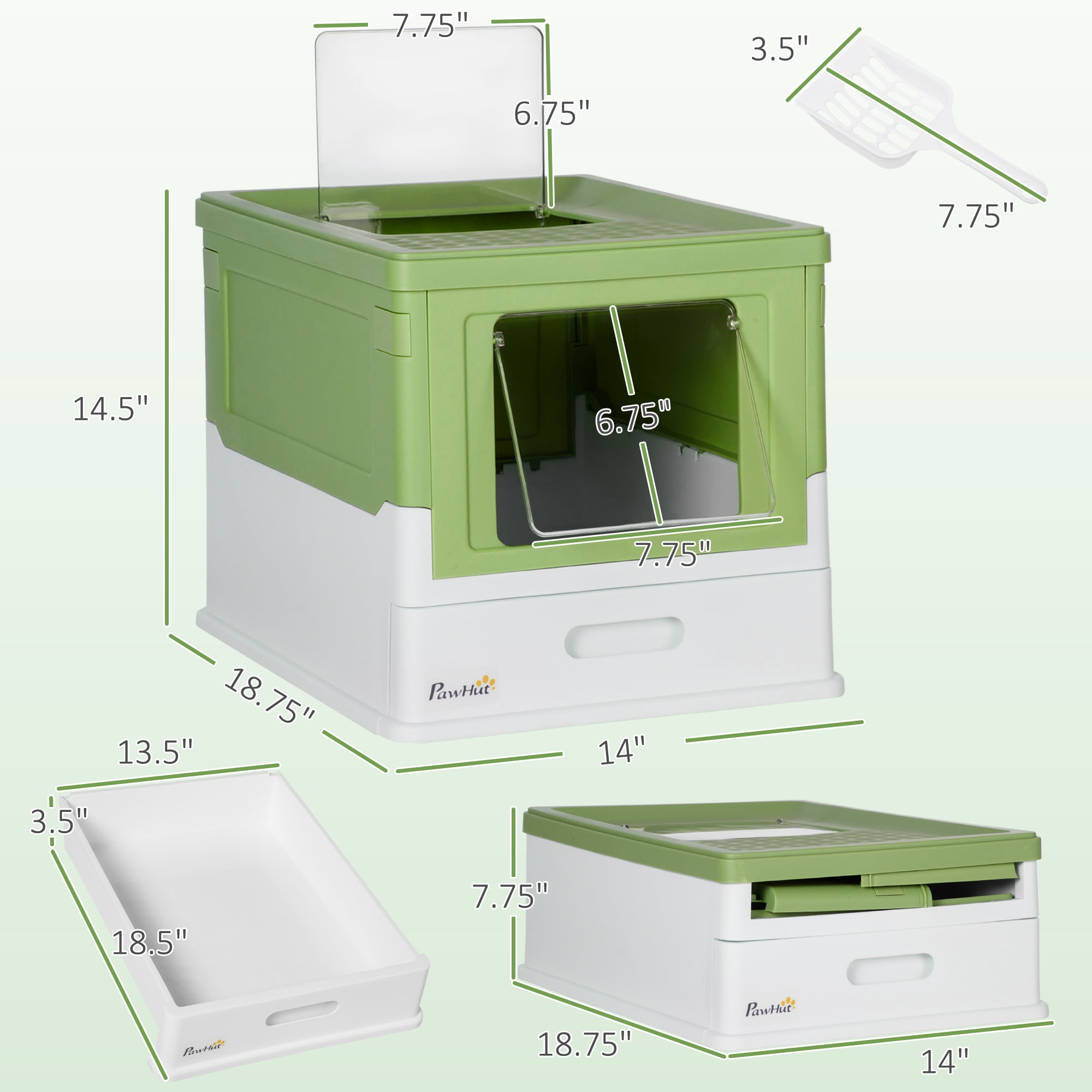 PawHut Fully Enclosed Cat Litter Box with Front Entry, Yellowish Green