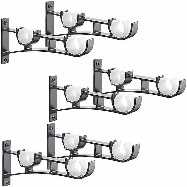 6 Piezas Barra de Cortina de Metal Resistente, Soporte para Barra de Cortina, Soporte para Barra de Cortina Doble, Soporte para Cortina, Soporte para Barra de Cortina de Aluminio, Curta Negra