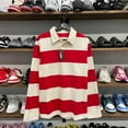 thumbnail image 3 of By Mullay Men's Striped Rugby Shirt - Long Sleeve Cotton Polo - Classic Collared Casual Golf Shirt, Red/White, L-XL, 3 of 4