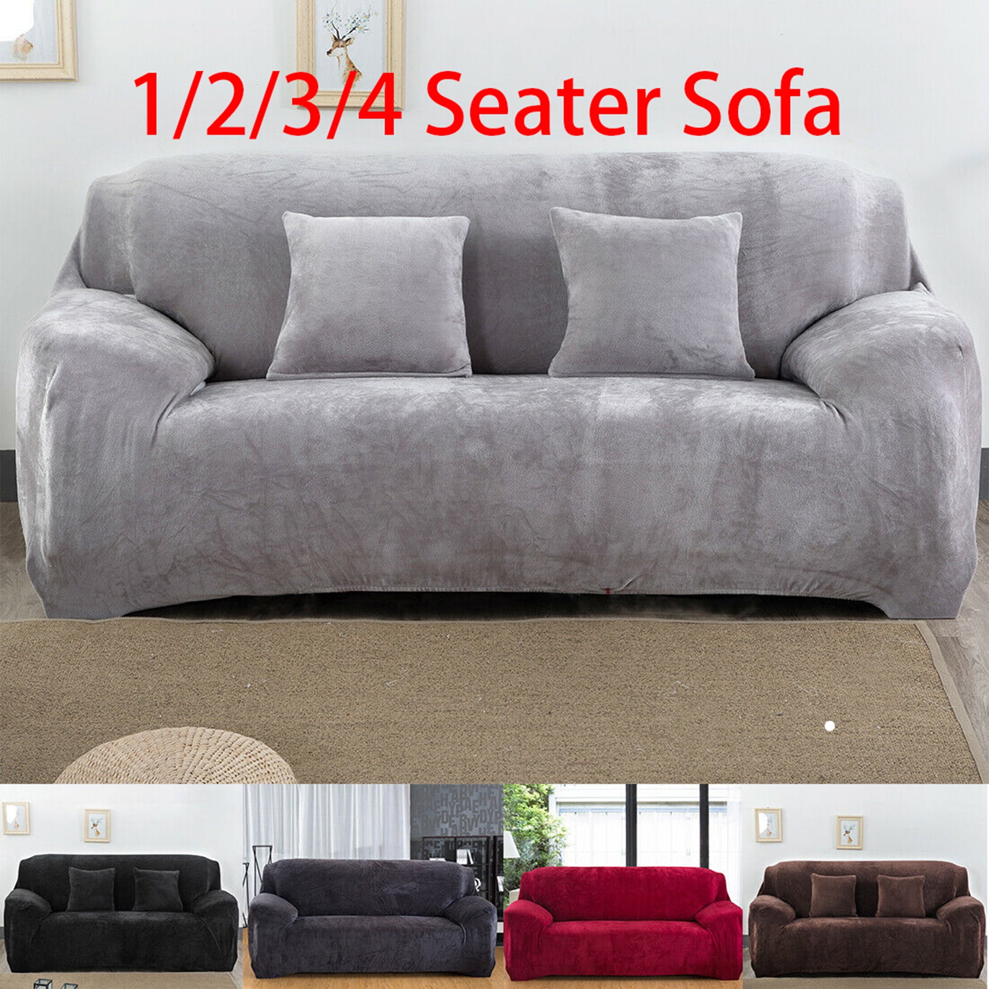 Details about   Ultra Thick Velvet Elastic STRETCH SOFA COVERS Slipcover Protector 1/2/3/4Seater 