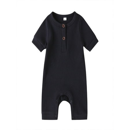 

Seyurigaoka Newborn Baby Short Sleeve Knit Ribbed Solid Color Cotton Romper