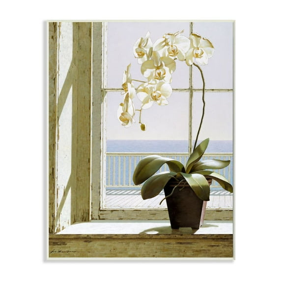 Stupell Industries White Orchid in Window Realistic Coastal Painting Unframed Art Print Wall Art, 13x19, by Zhen-Huan Lu
