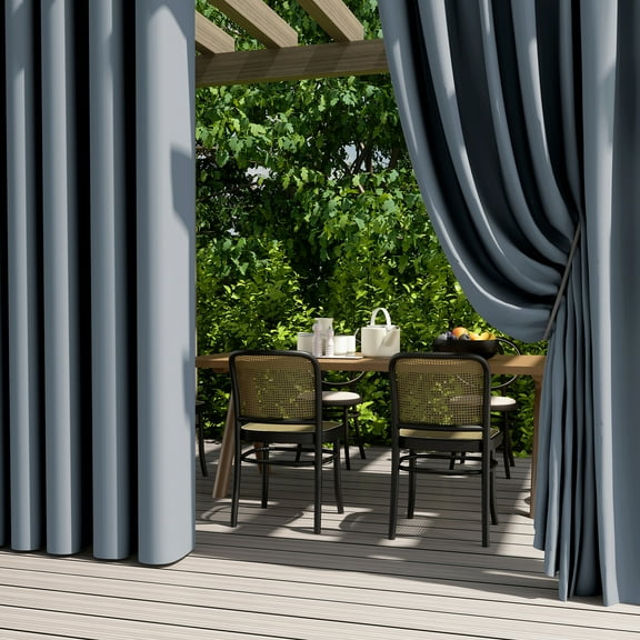 DONGPAI Outdoor Curtains for Patio Waterproof 52" x 84" Grommet Light Blocking Privacy Curtains Outside Curtains for Porch Gazebo Pergola, Grayish Blue, 1 Panel