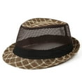 thumbnail image 2 of ZQUUVOU Men's Fedora Panama Straw Hats Summer Mesh Short Brim Hat Solid Color Adjustable Beach Accessory Sun Hat Coffee A, 2 of 4