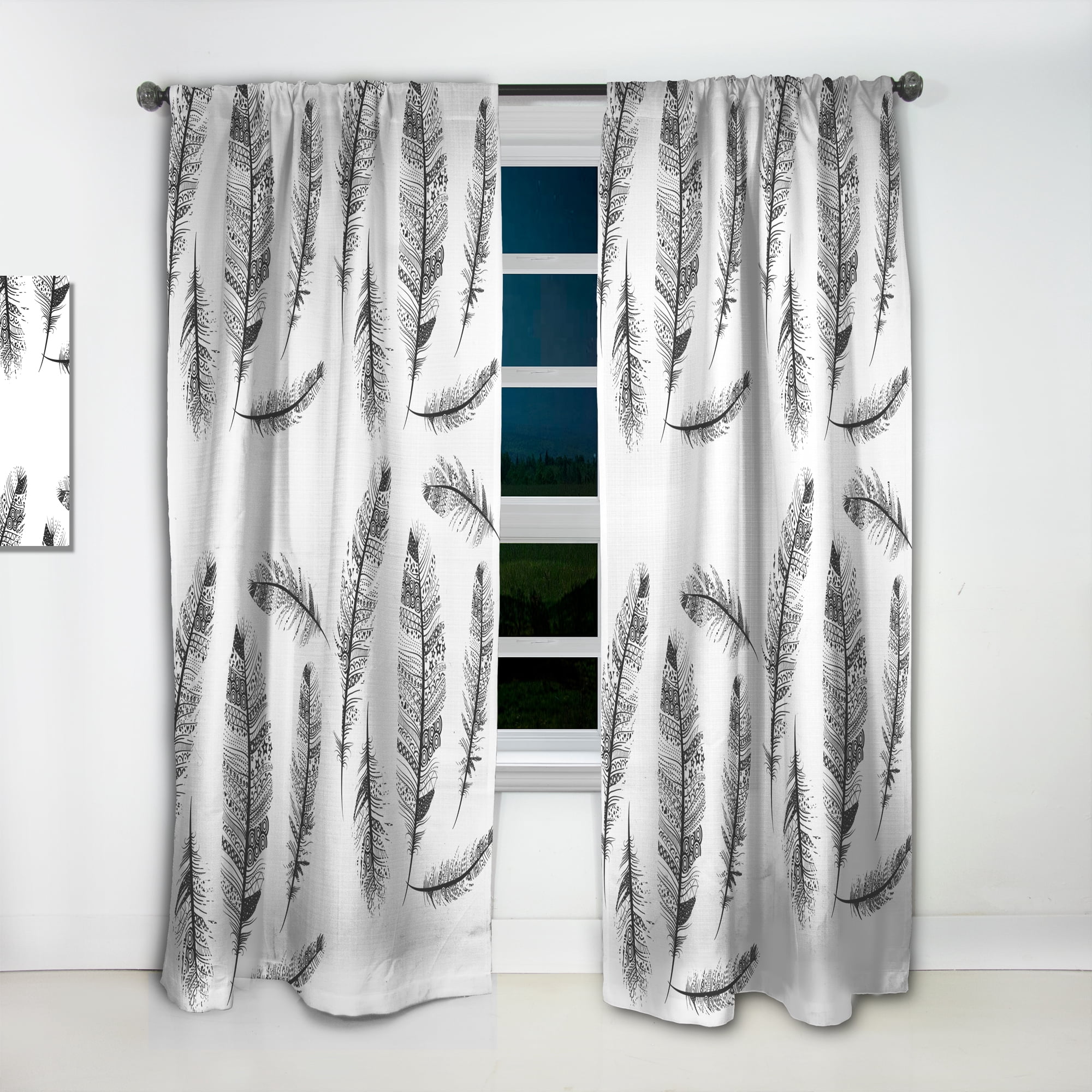 Designart 'Bird Feathers XXVIII' Vintage Curtain Panel