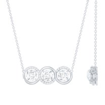 Rosec Jewels Lab Created Diamond Bar Necklace for Women - 3 Stone Necklace - EF-VS Quality - Ready to Gift, 10K White Gold