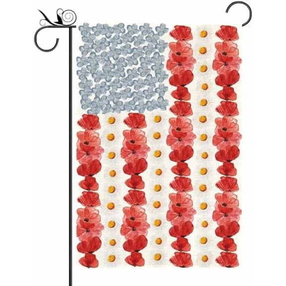 Myosotis Poppy Memorial Day Garden Flag 12x18 Inch Double Sided Outdoor Decoration,Funny 4th of July Yard Flags Independence Day Patriotic American Flag (1 pcs)