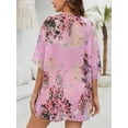 thumbnail image 4 of JYLFC Floral Print Puff Sleeve Kimono Cardigan Loose Cover Up Casual Blouse Tops Rose, 2XL, 4 of 6