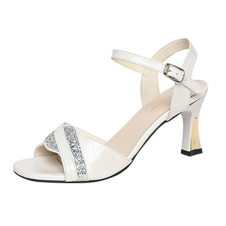 

Sandals For Women Ladies Heel High Heel Fish Mouth Rhinestone Sandals