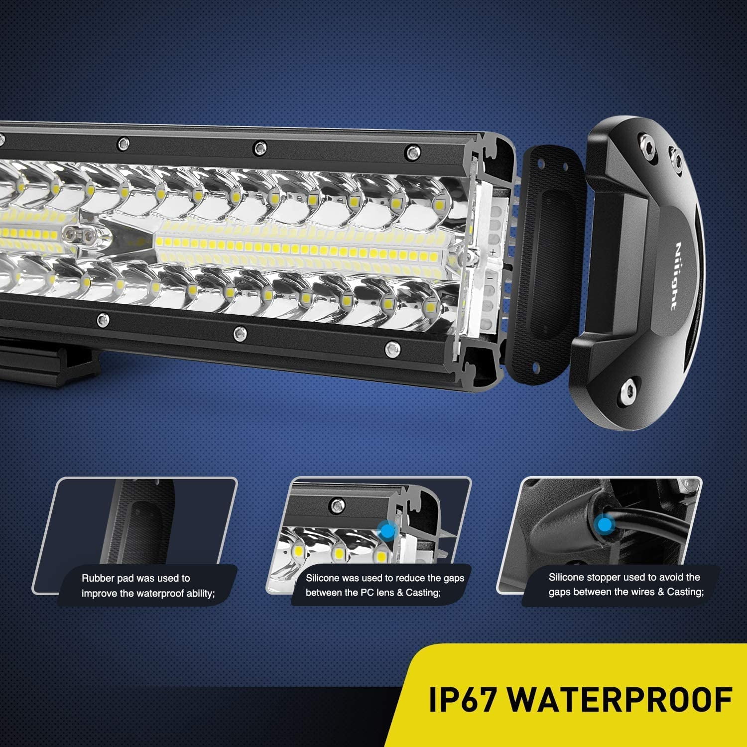 Nilight 12 Inch 300W LED Light Bar Triple Row Flood Spot Combo, Aluminum Housing, IP67 Waterproof, 30000LM