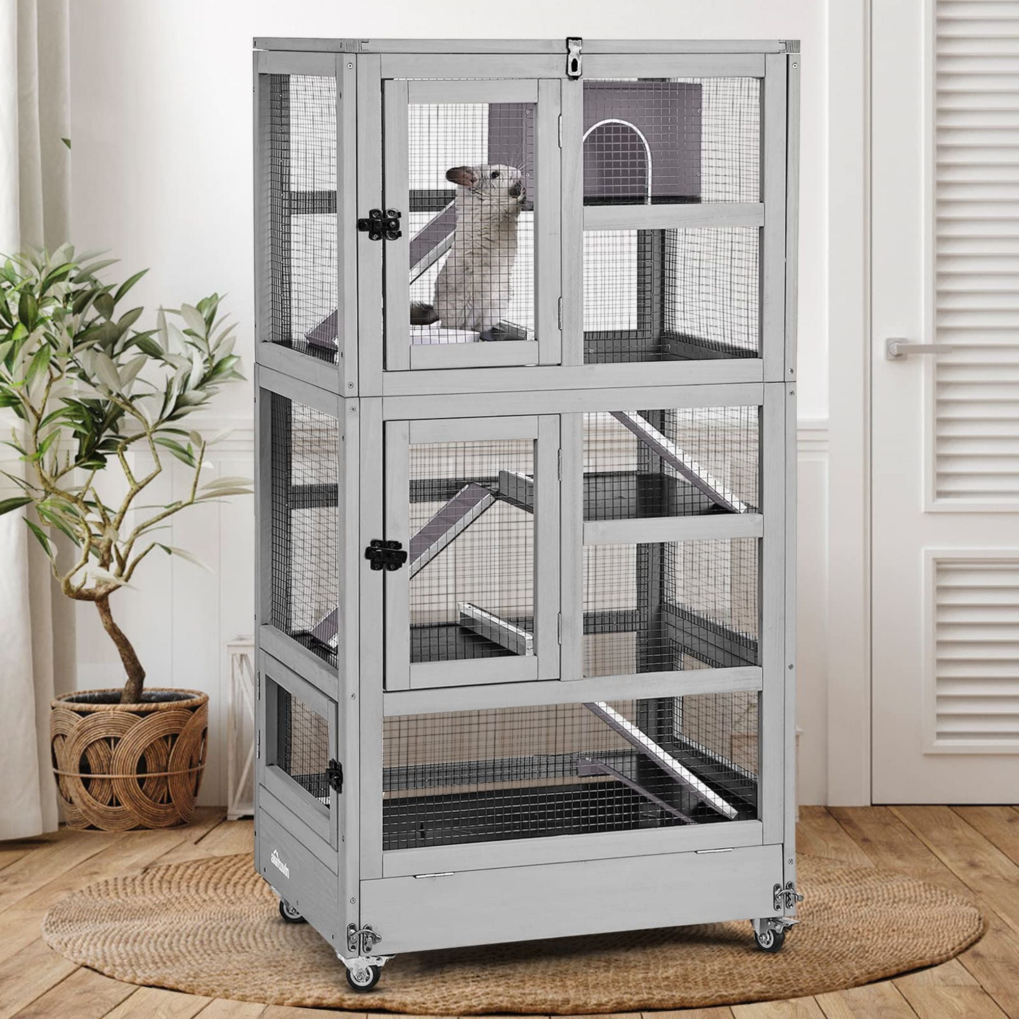 5 Levels Wooden Chinchilla Cage Ferret Habitat Chew Proof Frame