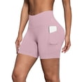 thumbnail image 4 of AKOEE High Waist Leggings for Women Shorts Workout Biker Yoga Tight Shorts with Pockets Stretch Gym Clothes (L, Pink), 4 of 8