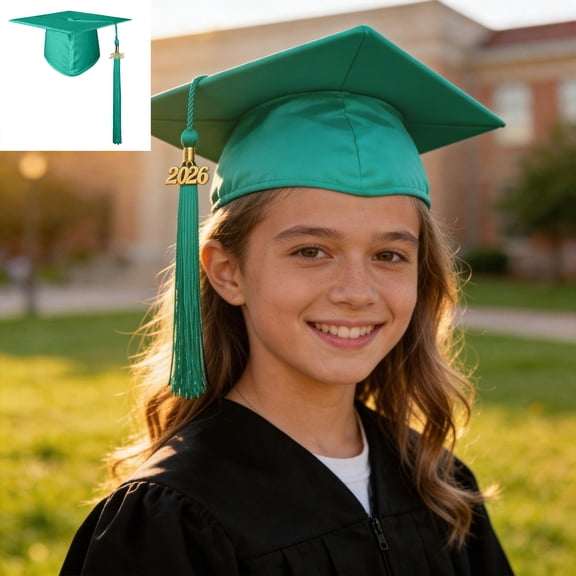 Green Kids Graduation Hat with Tassel Unisex Adult Graduation Cap Class of 2026 Decorations Graduation Dresses for Women