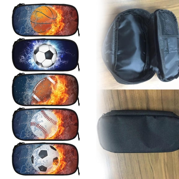 Vivcore Pencil Case, Football Sports Design with Water and Fire Background, Large Capacity Zipper Pouch Desk Organizer, Stationery Pen Bag for Athletes, 1 Count