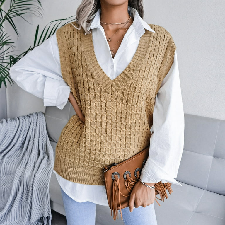 Womens Sleeveless Knitted Sweater Vest 2022 Autumn and Winter V-Neck Twist  Casual Loose Knit Sweater Undershirt Women