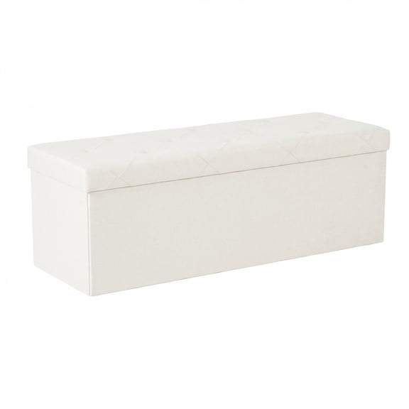 Gianna 43 Inch Folding Ottoman With Storage Bench, Bedside Storage Bench With Linen Top Cover and Cushion, Footrest Suitable for Bedroom, Living Room, Beige
