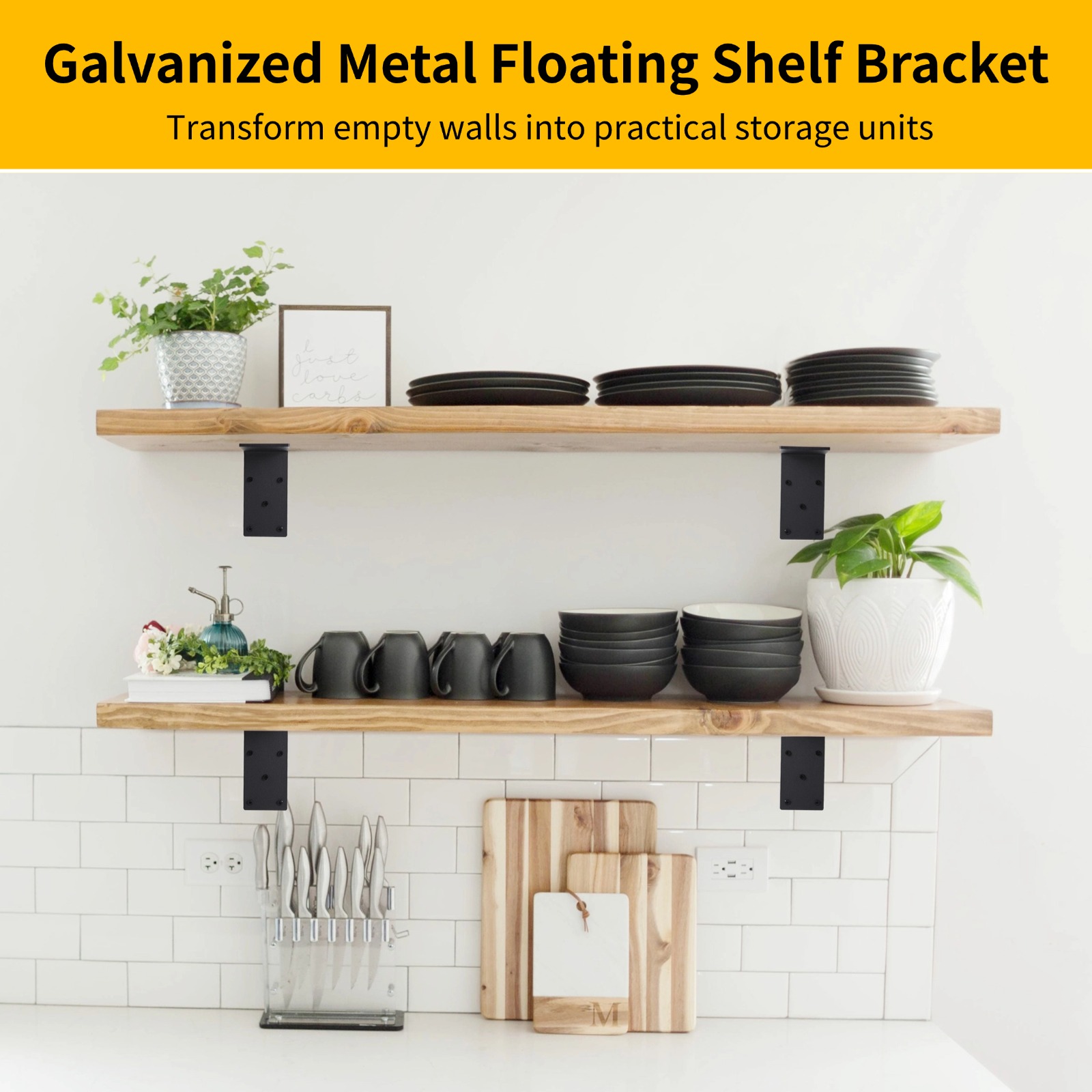 6 PCS Heavy Duty Shelf Brackets, 5 x 5 x 2.5 in L-Shaped Metal Support Bracket, Galvanized Metal Support for DIY Floating Shelves, Anti-Sag Corner Brace Bracket with Screws