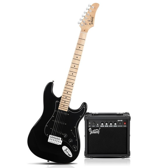 Glarry Beginner Electric Guitar Kit for Starter with 20W Amplifier, Black