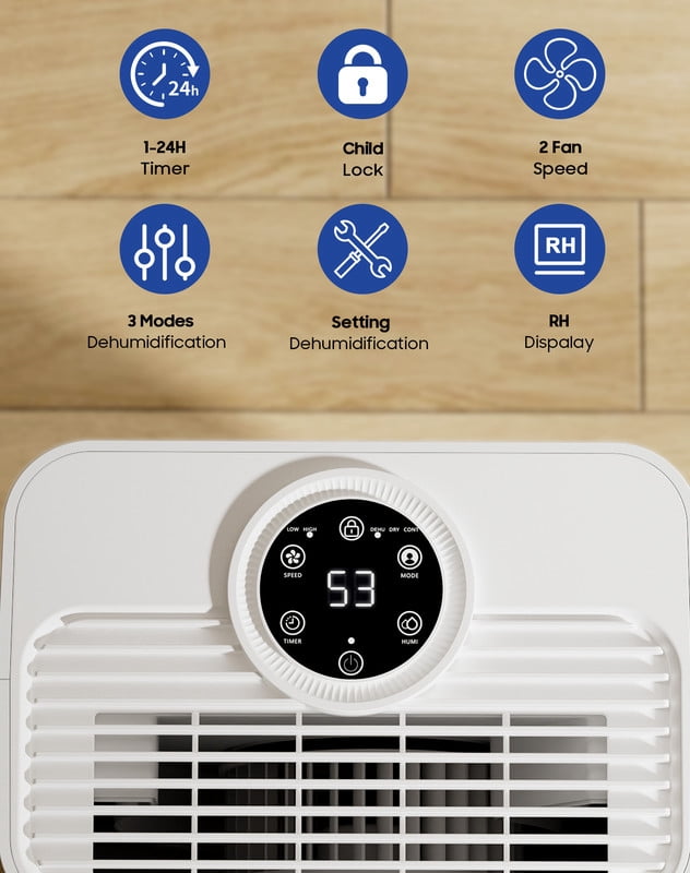 21 Pint 1600 Sq. Ft. Dehumidifier with 3 Modes, 24-Hour Timer, and Auto Defrost