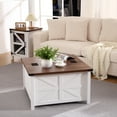 thumbnail image 6 of Farmhouse Square Coffee Table, Wood Center Table with Large Hidden Storage Compartment for Living Room, Rustic Cocktail Table with Hinged Lift Top for Home Office,Living Room, 6 of 9