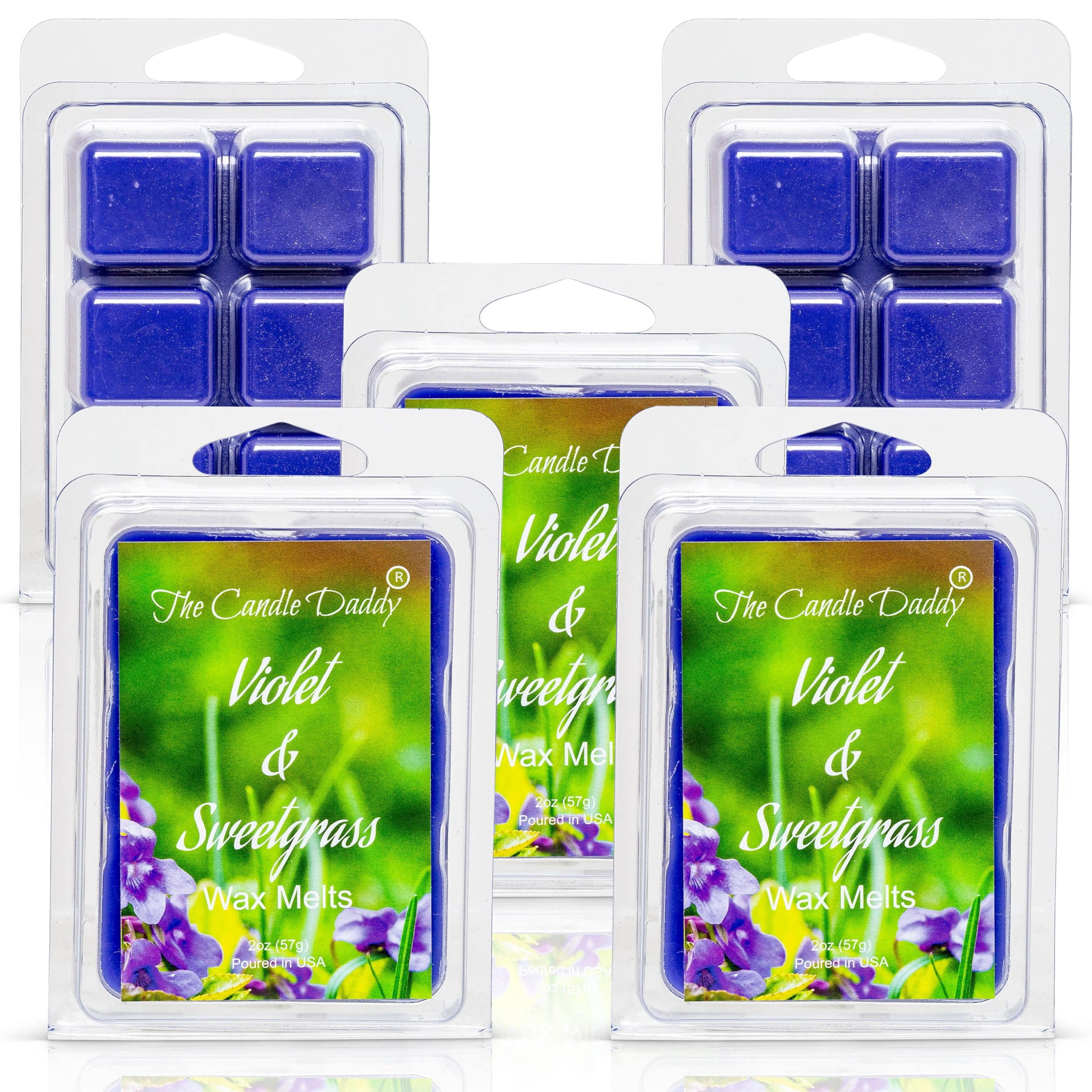 Violet and Sweetgrass -  Wildflower and Fresh Cut Grass Scented Melt- Maximum Scent Wax Cubes/Melts- 1 Pack -2 Ounces- 6 Cubes