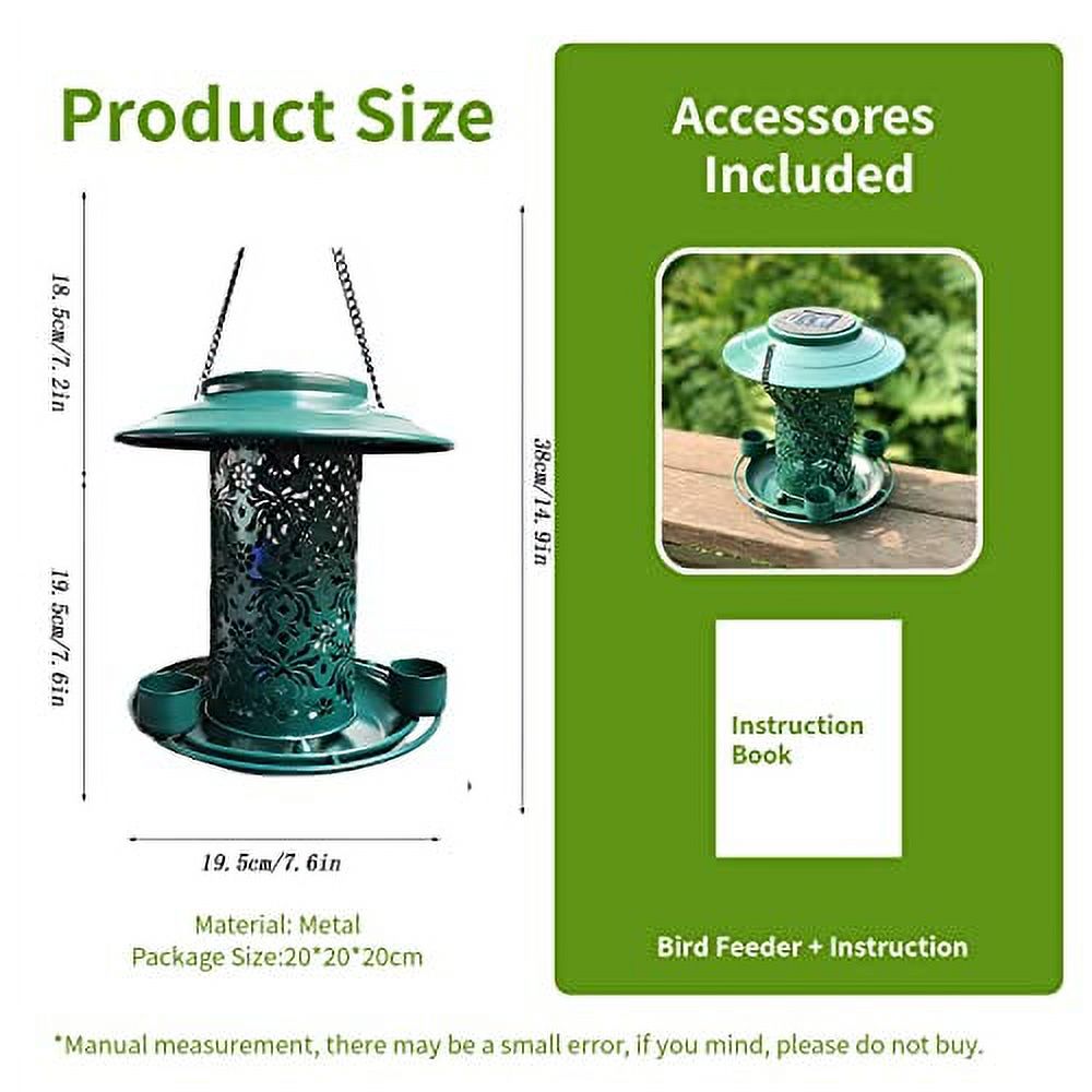 Solar Powered Bird Feeder for Outdoors Hanging Iron Metal Solar Powered Hummingbird Feeder Outside for Garden Backyard · Green