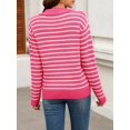 thumbnail image 5 of Womens Sweaters 2025 V Neck Long Sleeve Striped Tops Fall Winter Comfy Knit Clothes Pullover Sweater Pink & White M, 5 of 7